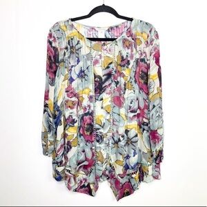 JOHN Mark sheer watercolor floral rose print blouse